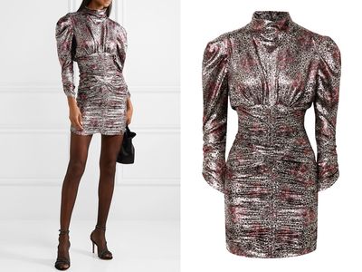 Pandor Ruched Printed Silk-Blend Lamé Mini Dress from Isabel Marant