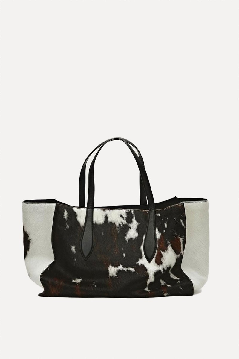 Animal Print Hair-On Leather Maxi Tote Bag from Massimo Dutti