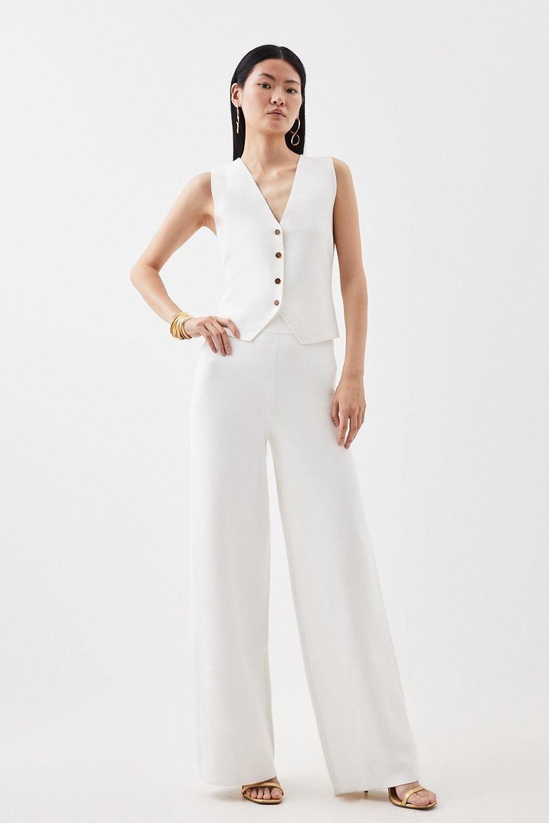 Compact Wool Look Knit Trousers