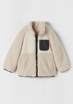 Contrast Faux Shearling Jacket from Zara