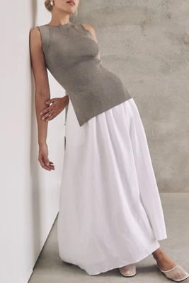 Gemima White Linen Midi Skirt from Dissh
