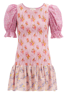 Luppa Shirred Floral-Print Mini Dress from LoveShackFancy