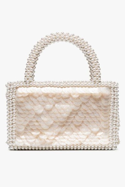 White Pax Beaded Shell Sequin Box Bag from Shrimps