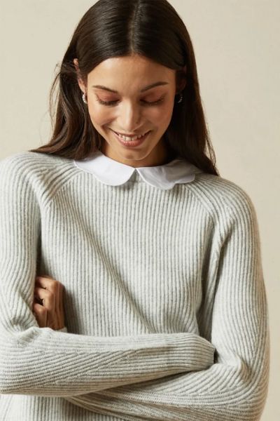 Uleen Ribbed Frill Collar Mock Neck Jumper