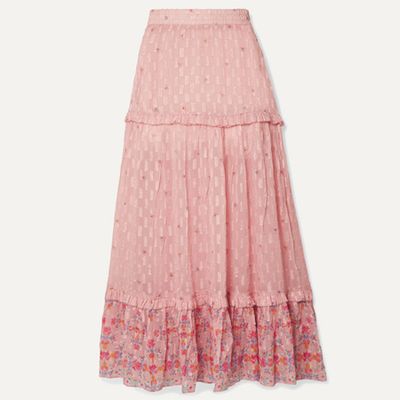 Taquile Ruffled Floral-Print Fil Coupé Chiffon Maxi Skirt from Chufy