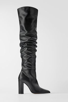 Over-The-Knee High-Heel Leather Boots