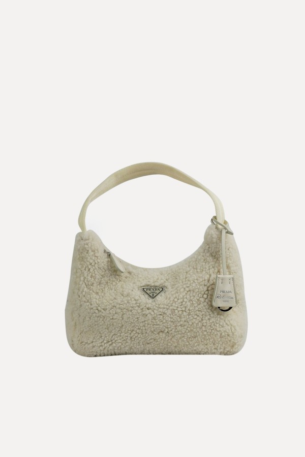 Cream Re-Edition Vintage 2000 Shearling Bag from Prada