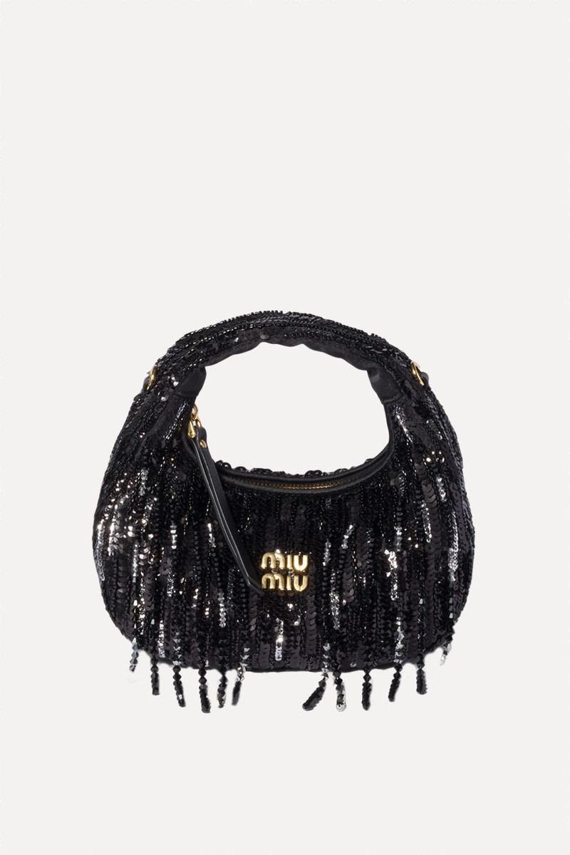 Wander Satin Mini-Bag With Crystal & Sequin Fringe from Miu Miu