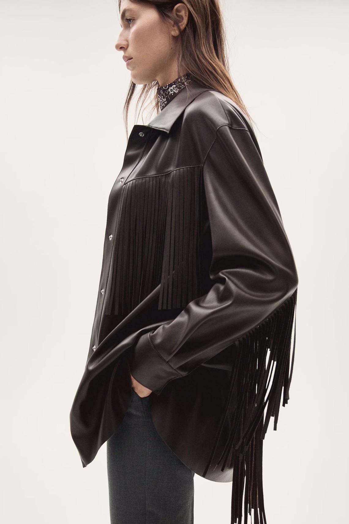 Leather Effect Fringe Overshirt