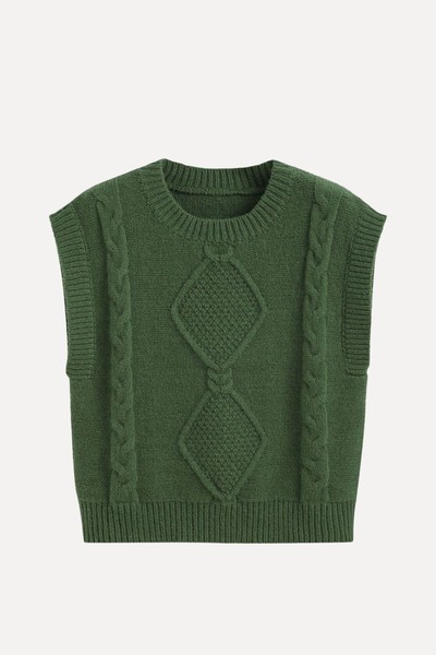 Round Neckline Geometric Knitted Vest from Cider