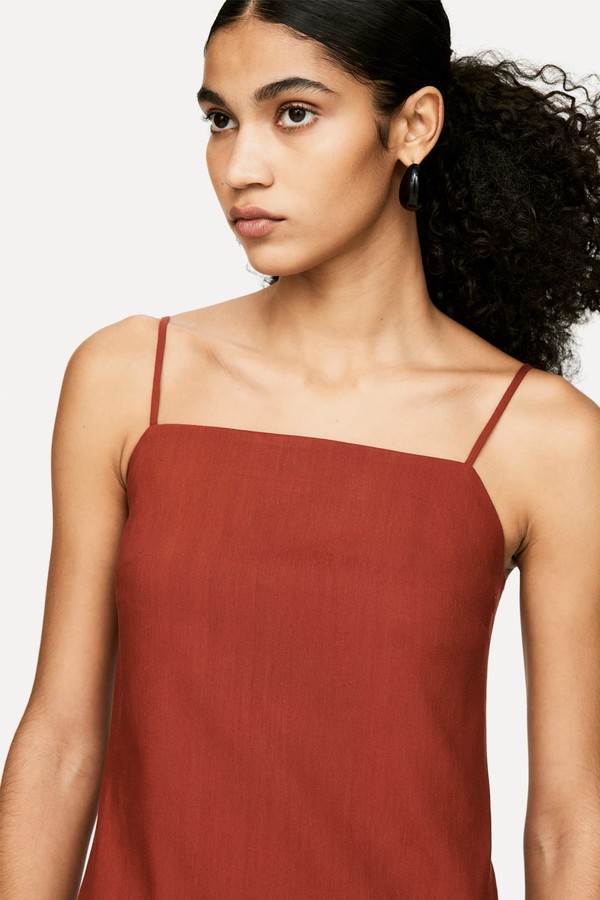 Linen-Blend Strap Dress