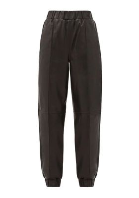 High-Rise Leather Track Pants from Ganni