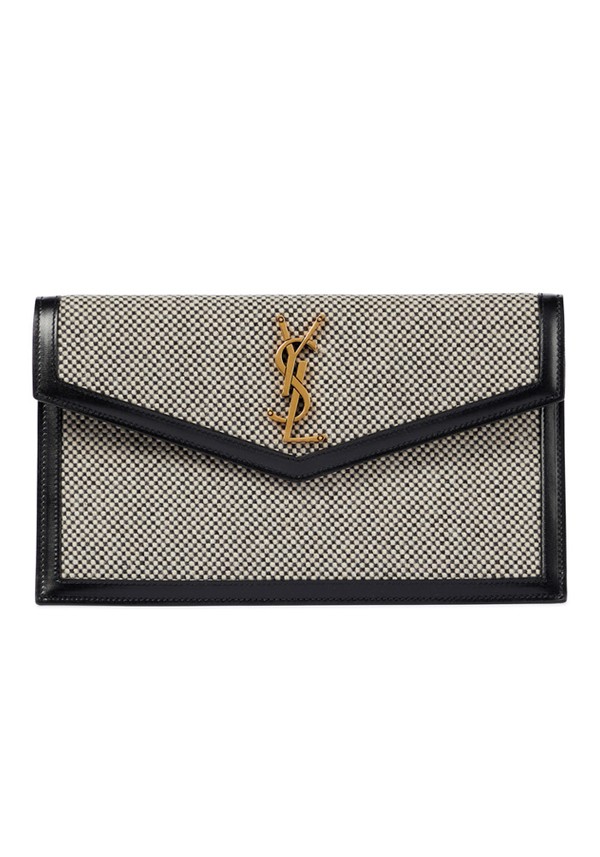 Uptown Small Leather Trimmed Clutch from Saint Laurent