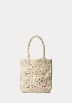 Beaded Logo Crochet Tote Bag