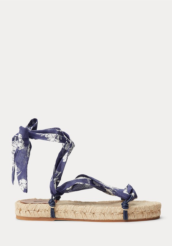 Floral-Print Lace-Up Espadrille Sandal