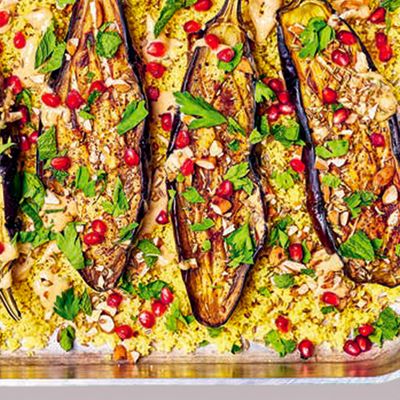 Tahini Aubergine Couscous With Dukkah