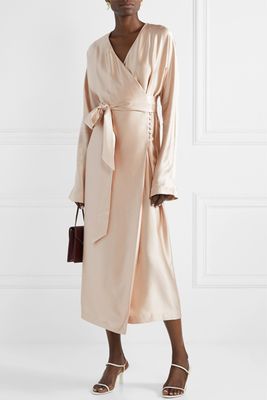 Eleni Belted Silk-Satin Wrap Dress from La Collection
