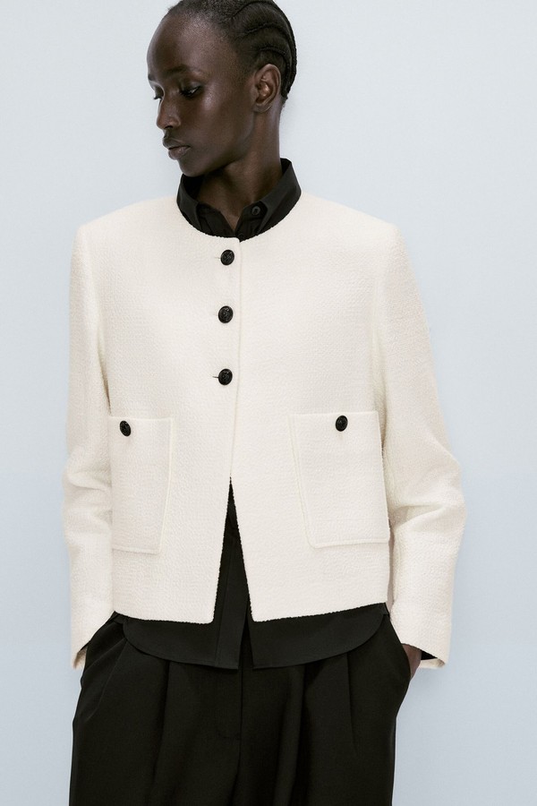 Cropped Jacket With Contrast Buttons from Massimo Dutti