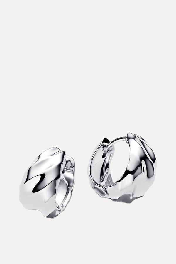 Rippled Small Hoop Silver Earrings