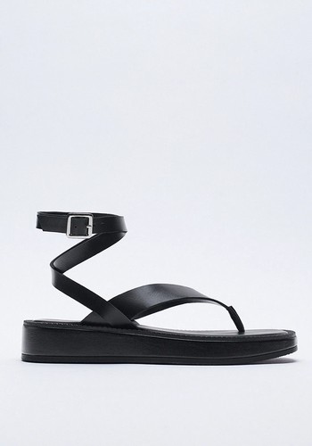 Leather Flat Sandals from Zara