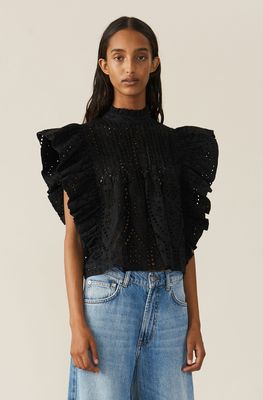 Cropped Ruffled Broderie Anglaise Top from Ganni