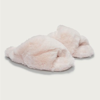 Faux-Fur Cross Slider Slippers