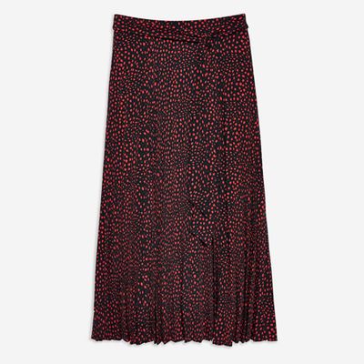 Animal Spot Pleat Midi Skirt