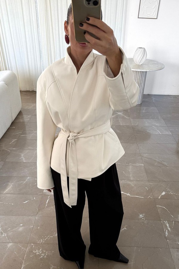 Short PU Tie Detail Jacket