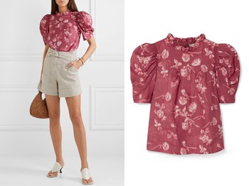 Monet Ruffle-Trimmed Floral-Print Ramie Blouse from Sea