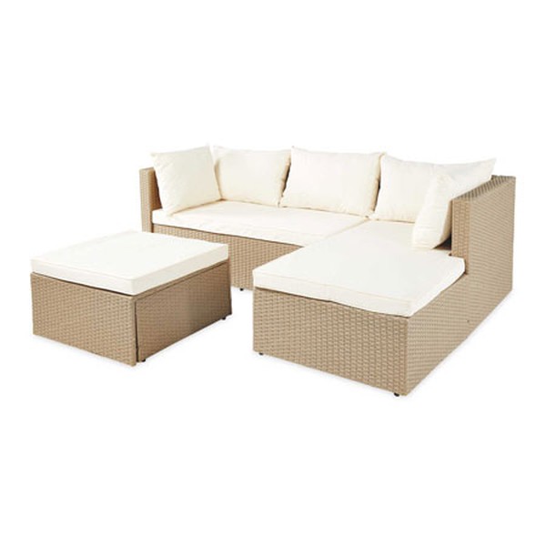 Beige Rattan Effect Corner Sofa