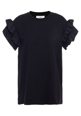 Twill-Paneled Ruffled Organic Cotton-Jersey Top from Victoria, Victoria Beckham