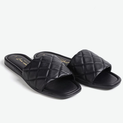 Leather Quilted Sliders from New Look