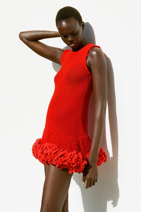 Nature Flow Ruffled Open-Knit Wool Mini Dress from Stella McCartney