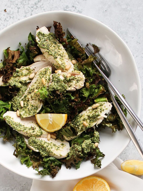 Pesto Lemon Chicken With Crispy Kale