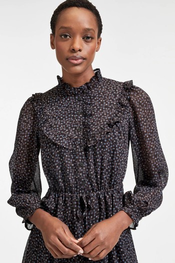 Annie Long Sleeved Frill Detail Midi Dress, £290 | Cefinn