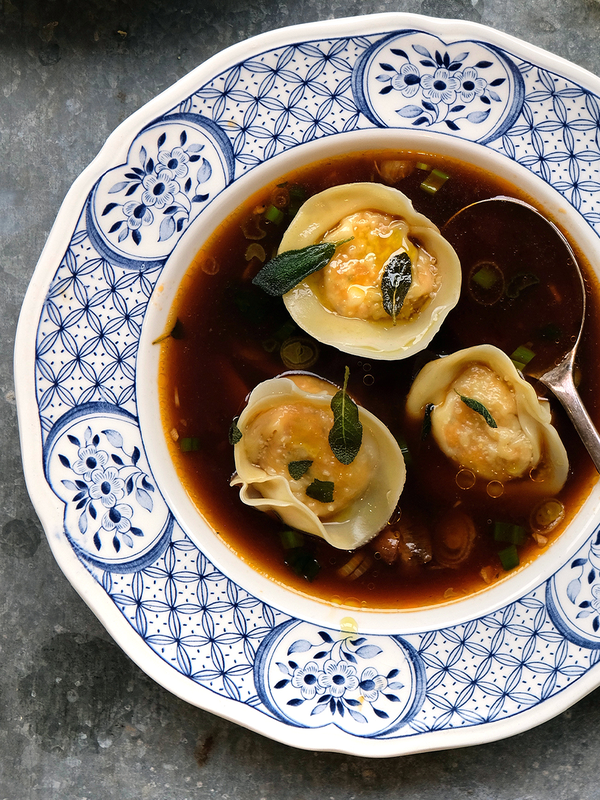 Pumpkin Wonton Tortellini & Porcini Soup 