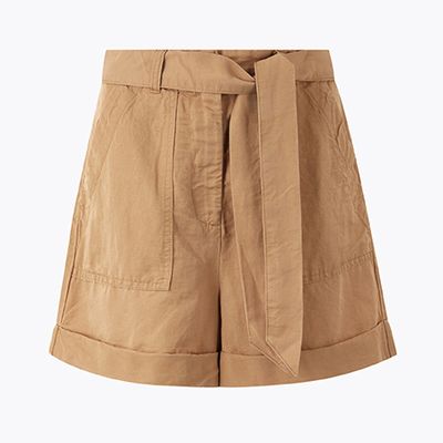 Linen Blend Belted Shorts