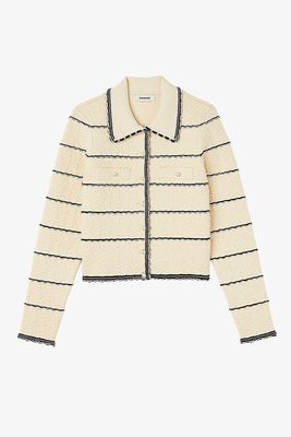 Infinity Scalloped Stretch-Woven Cardigan from Sandro