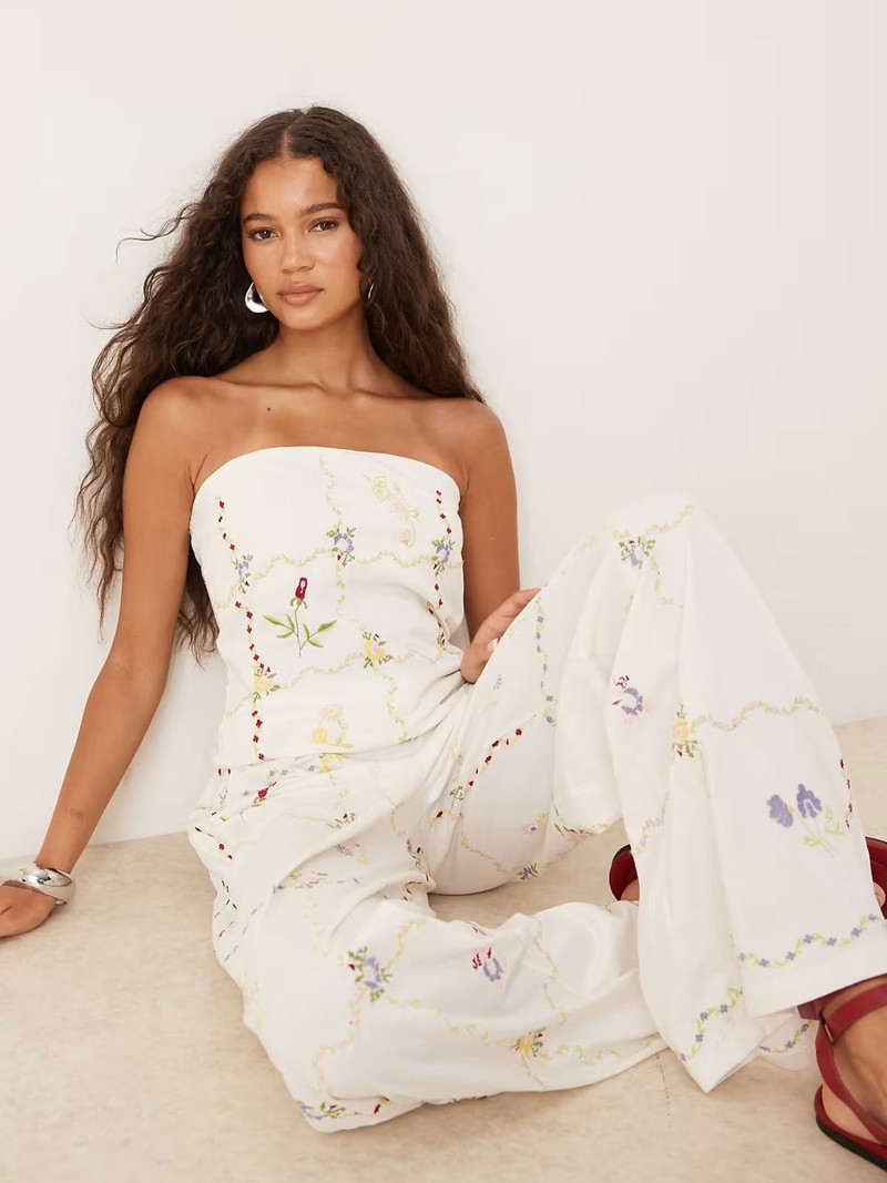 Wide Leg Floral Embroidered Trousers from ASOS DESIGN