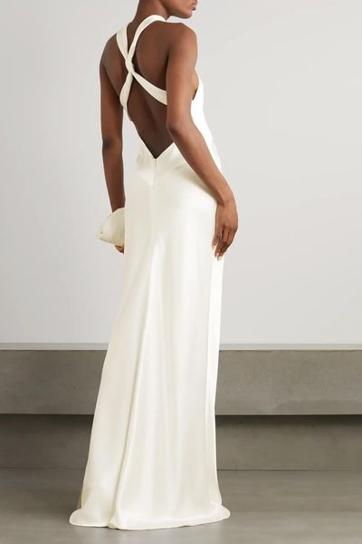 Santorini Twisted Halterneck Silk-Satin Gown from Galvan