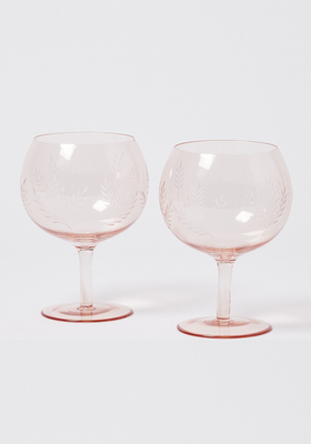 Etched Floral Pink Gin Glasses from Oliver Bonas