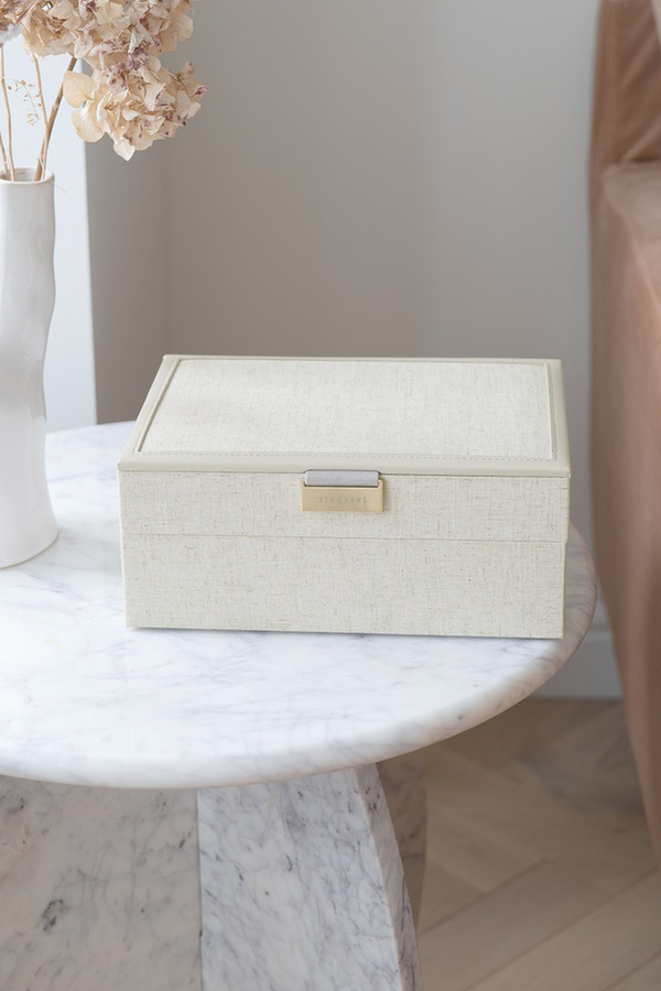 Set Of 2 Oatmeal & Linen Classic Jewellery Box from Stackers