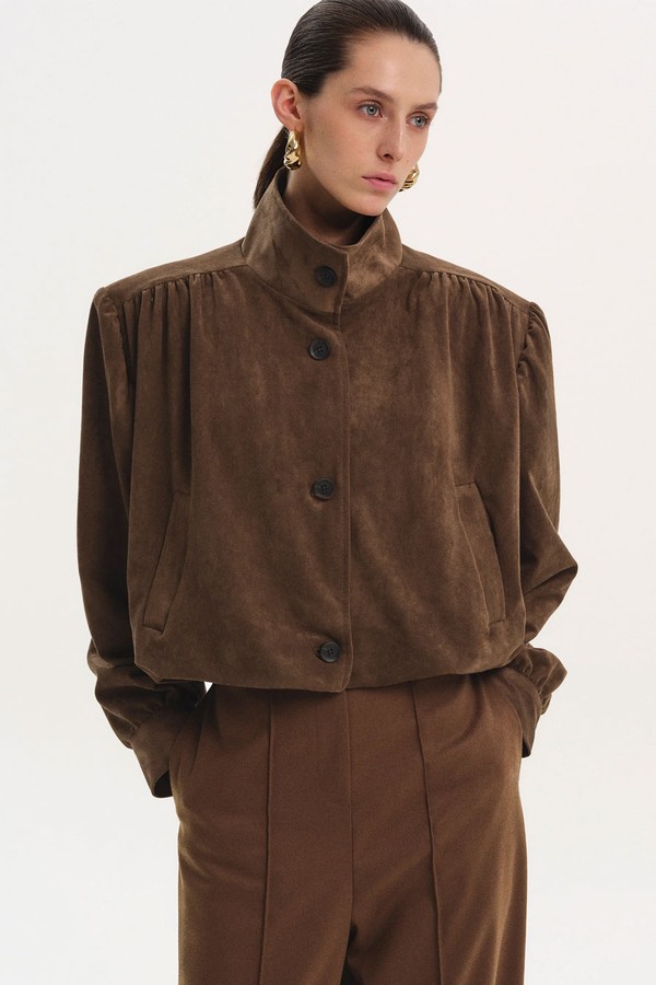 Lalisa Ruched Suede Bomber from Source Unknown