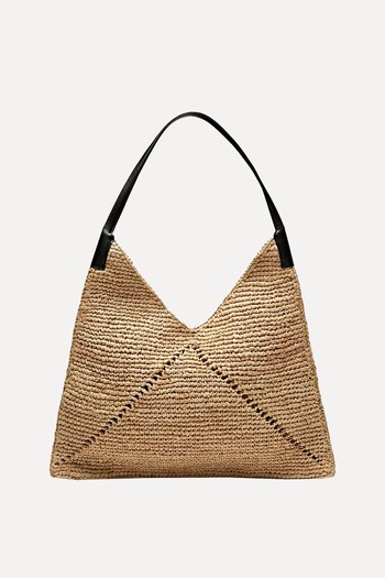 Raffia Flat Shopper Bag With Leather Handle from Massimo Dutti