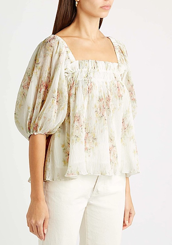 Floral Print Plisse Georgette Top from Ganni