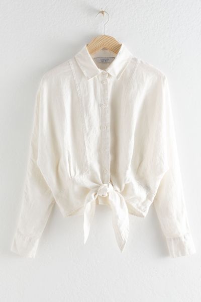 Linen Front Tie Collared Blouse from & Other Stories