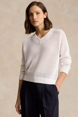 Linen-Cotton V-Neck Jumper 