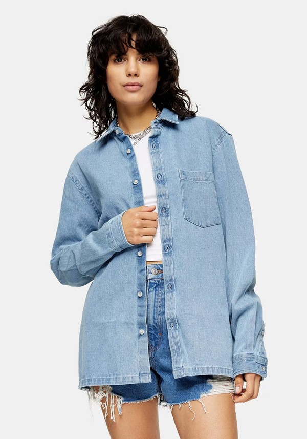 Topman Mid-Blue Denim Shirt from Topshop