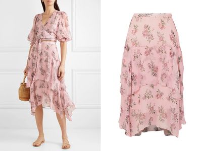 Alex Floral-Print Crinkled Silk-Chiffon Midi Skirt from LoveShackFancy