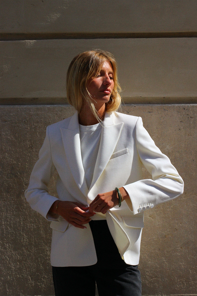 Veste Blazer Lauren Gabardine Laine Blanc Cassé 